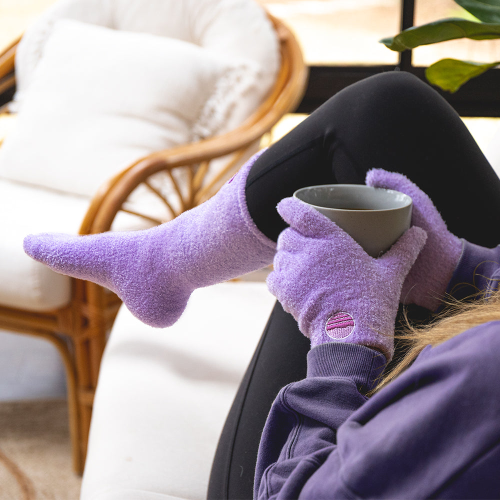 Uplily Moisturizing Purple Sock and Glove Set - Aloe Vera & Vitamin E  Infused Spa Socks & Gloves